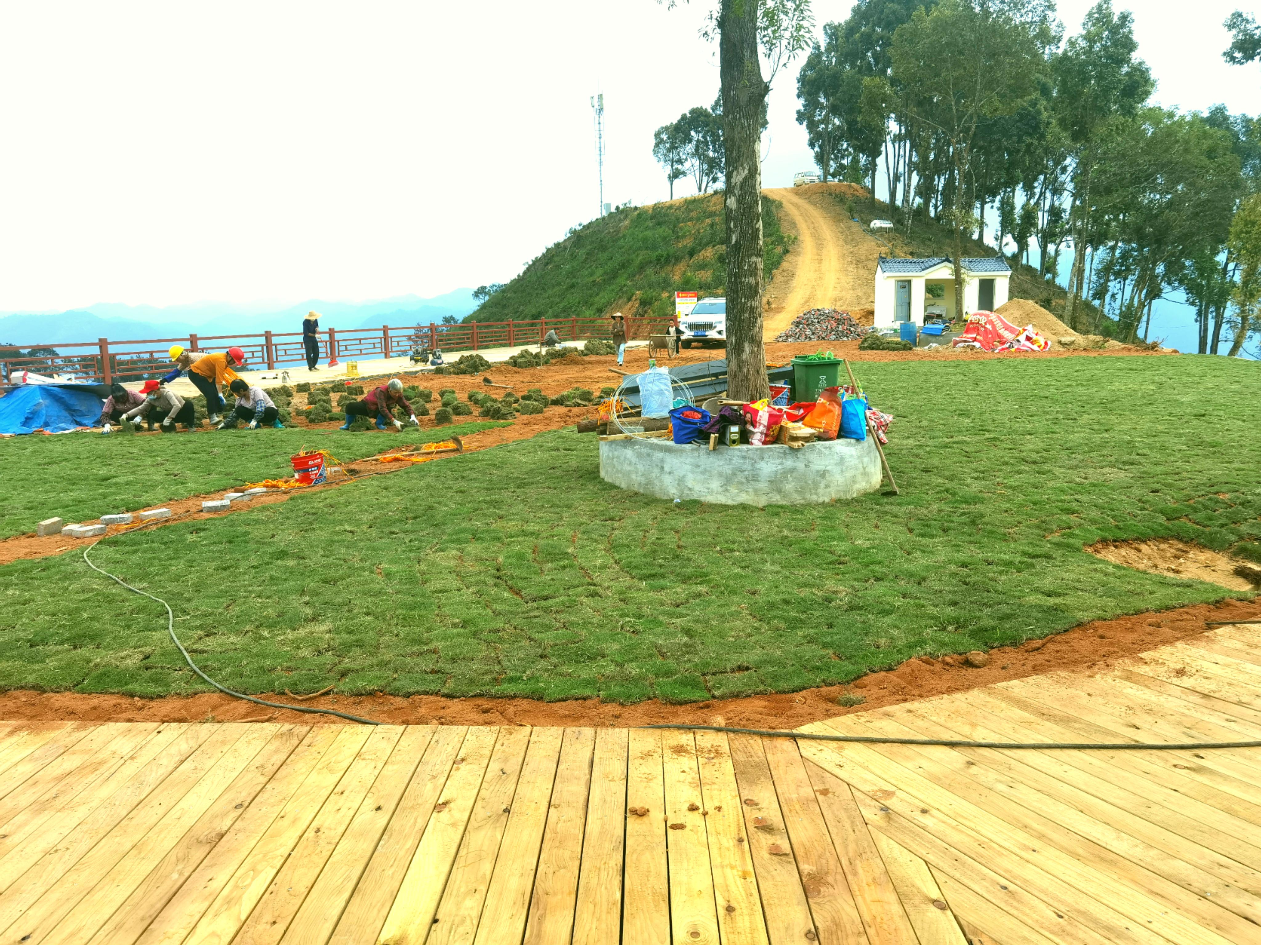 工人们正在铺设观景台旁的草地。蓝一淳摄.jpg 工人们正在铺设观景台旁的草地。蓝一淳摄.jpg